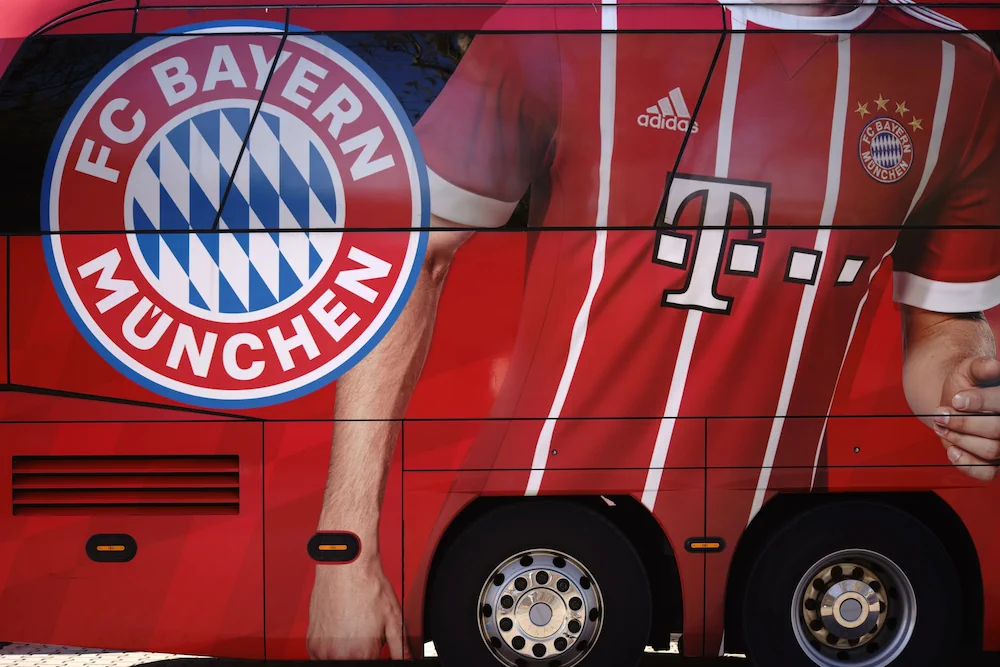 Bayern Munich logo on a player bus
