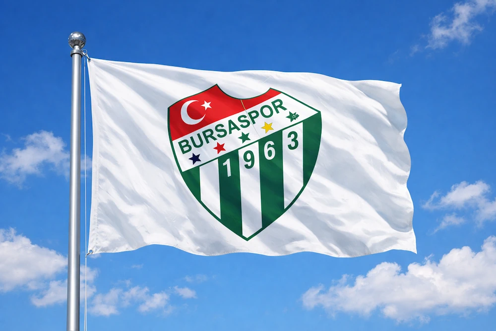 Bursaspor flag waving with blue sky in the background