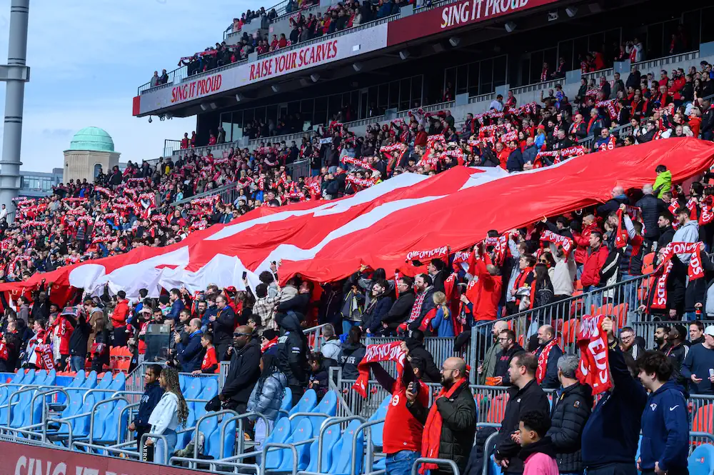 Canadian fans with huge flag
