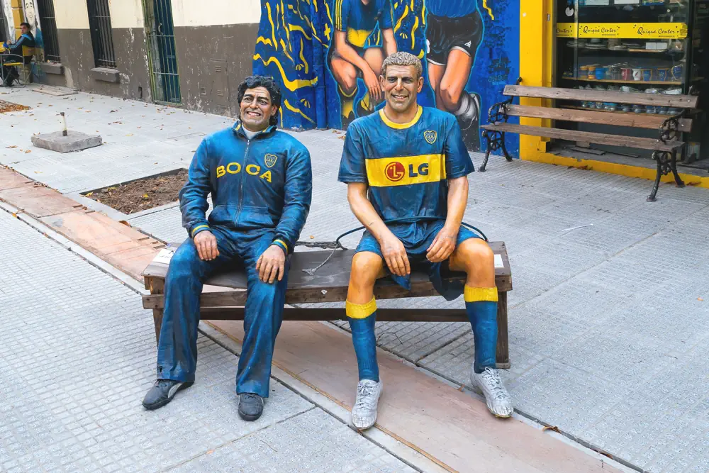 Martín Palermo and Diego Maradona statue outside of La Bombonera stadium