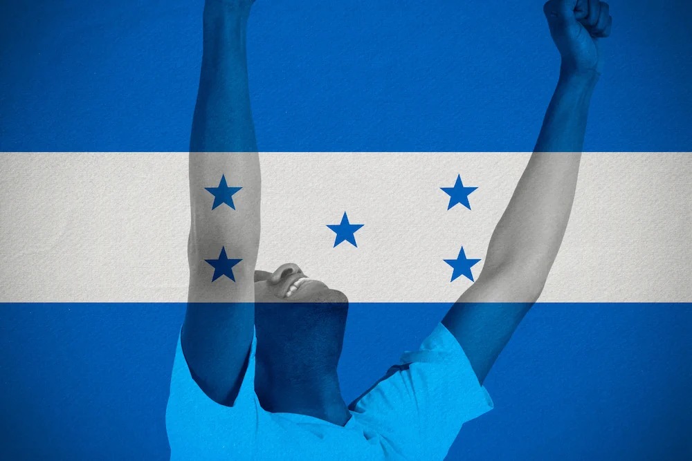 Honduras flag with footballer integrated
