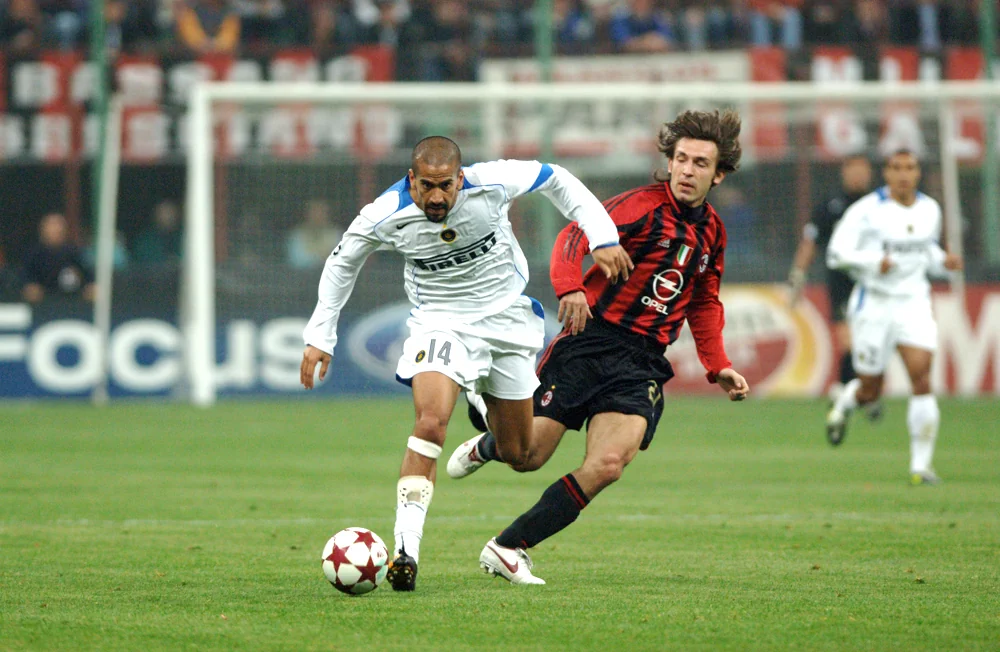 Juan Sebastián Verón (Inter) and Andrea Pirlo (Milan)