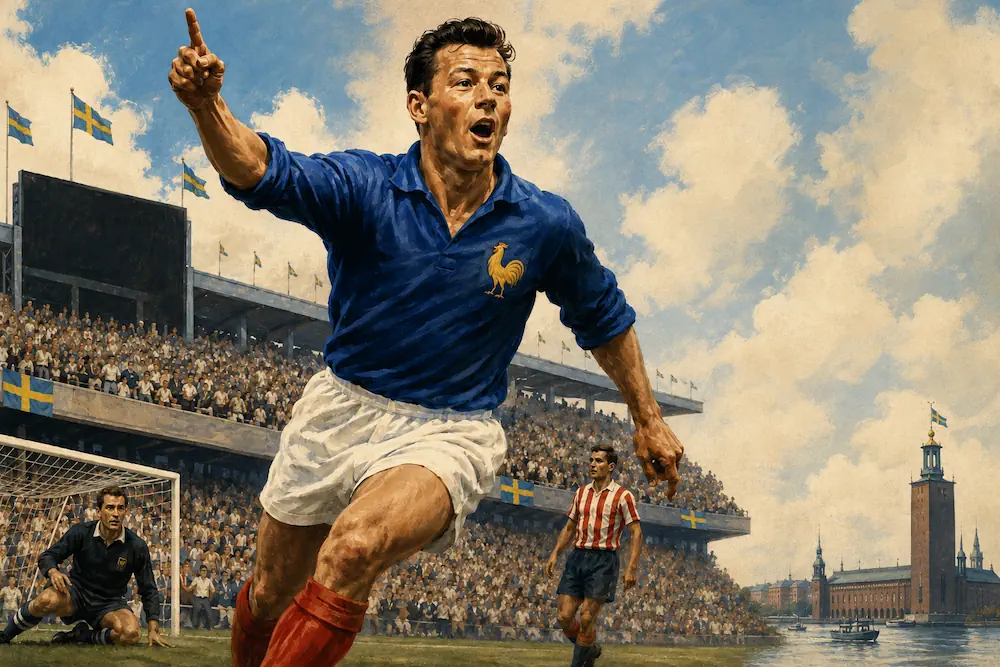 Illustration of Just Fontaine and his World Cup in Sweden in 1958