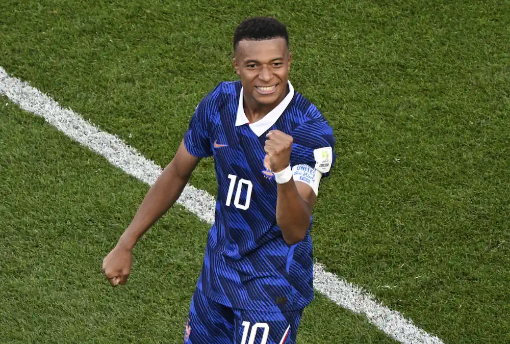 Kylian Mbappé during the 2026 World Cup in France's blue shirt