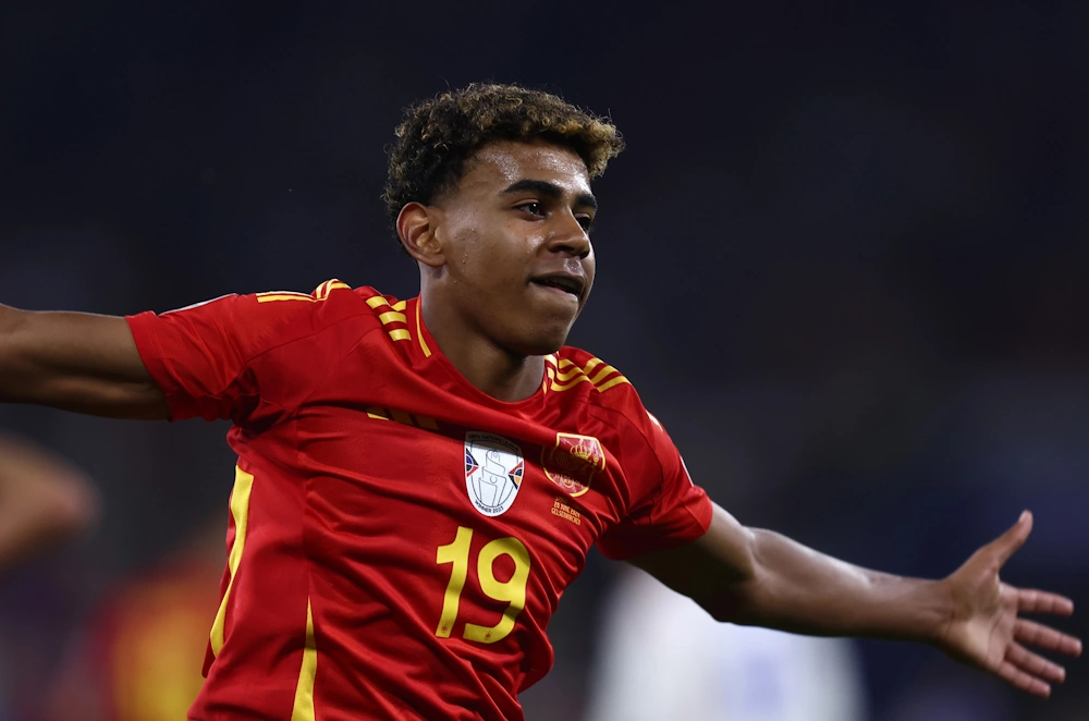 Lamine Yamal after scoring a goal for Spain