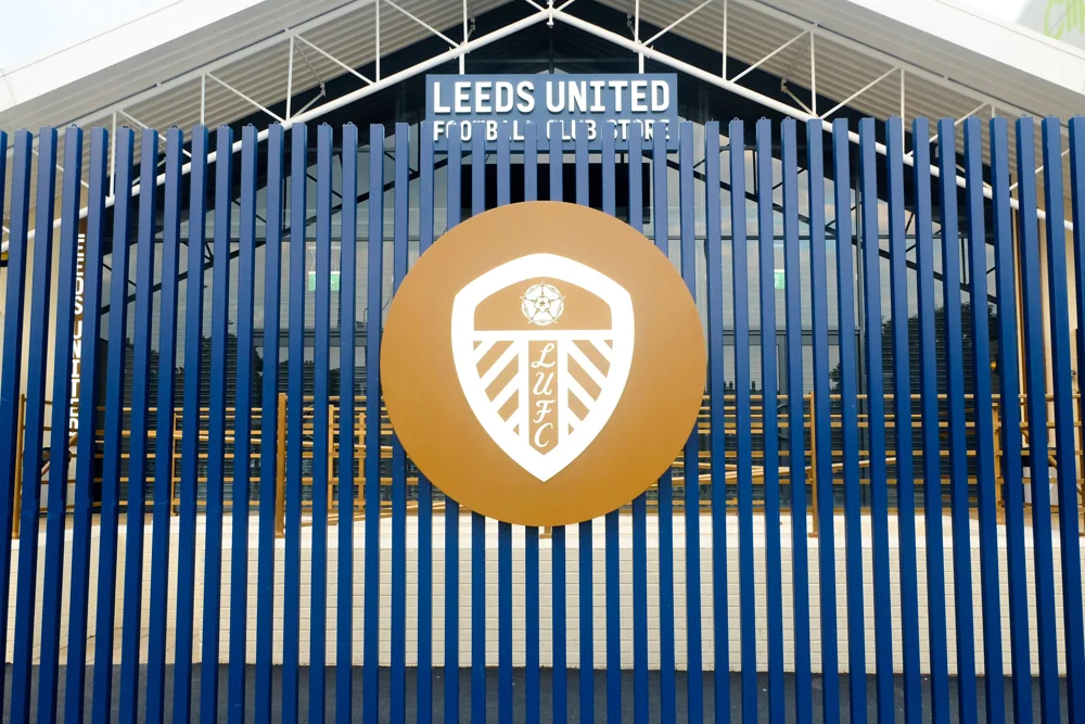 Leeds United logo in front of the arena