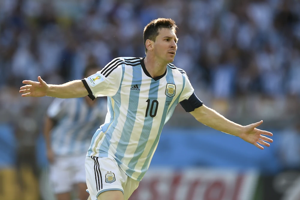 Lionel Messi celebrates a goal for Argentina