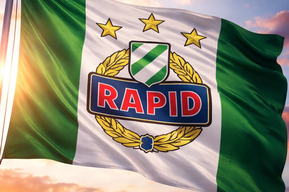Rapid Vienna flag at dawn
