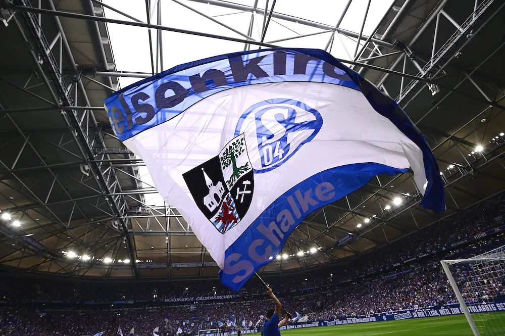 Huge Schalke 04 flag inside the arena