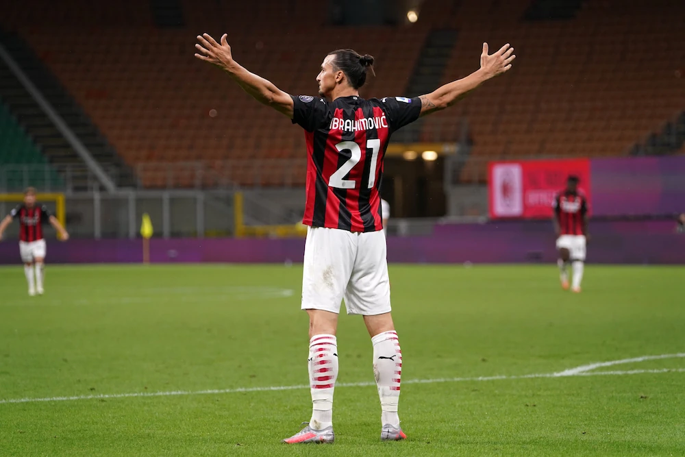 Zlatan Ibrahimovic celebrating a goal for AC Milan