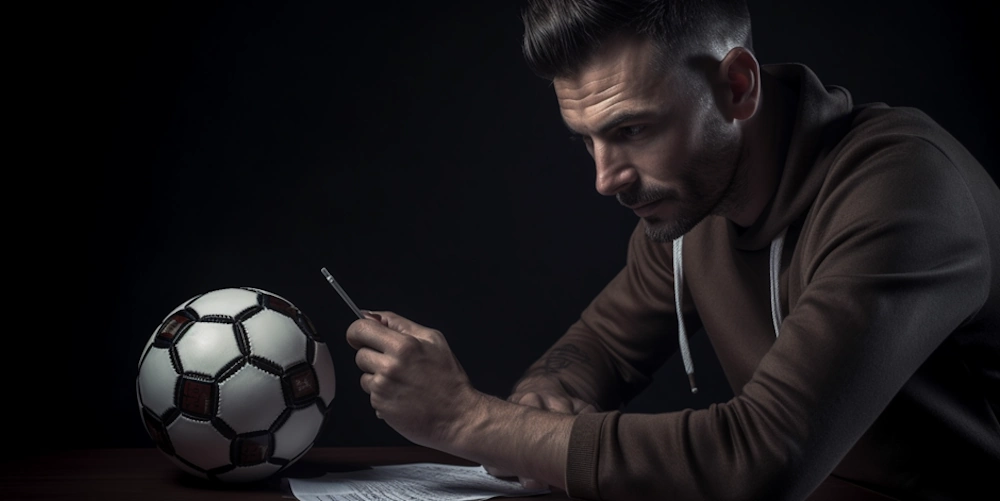 Guy with phone and football