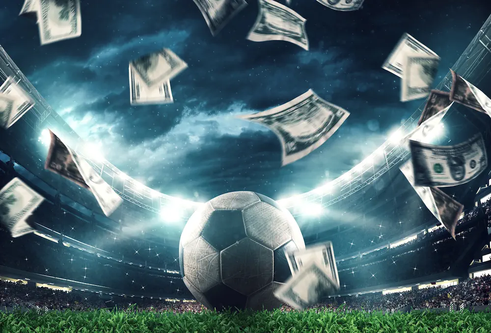 Money flying around a football