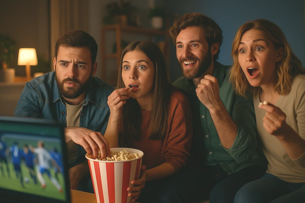 People watching an exiting TV serie...