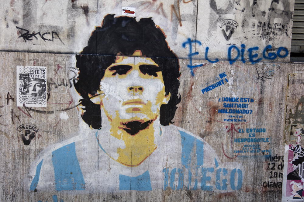 Diego Maradona painted on a wall