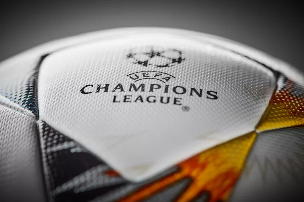 UEFA Champions League logo on a football