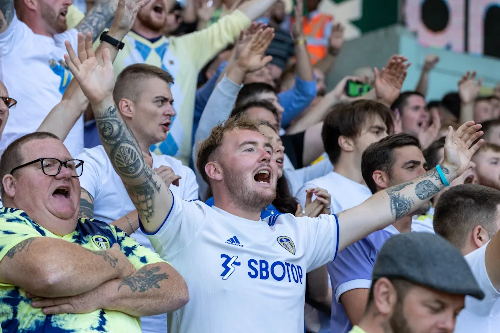 Leeds United fans in action during match